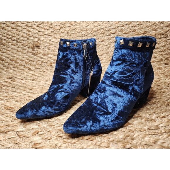 Patrizia By Spring Step Blue Velvet Heeled Ankle Boots Studded Size 37, 6.5 US - Picture 3 of 12